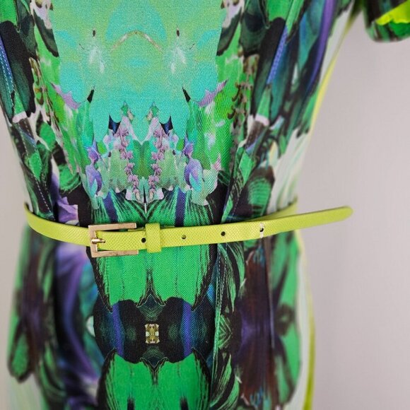 Elie Tahari Angie Lime Green Mirror Orchid Sheath Midi Dress US 10 Maximalism - Picture 8 of 13